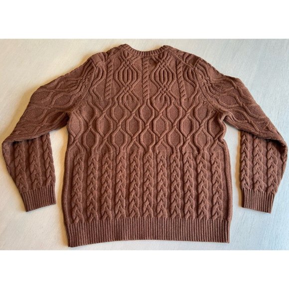 Lands'‎ End Men's Brown Lambswool Cable Crewneck Size Large 42-44 - Picture 2 of 11